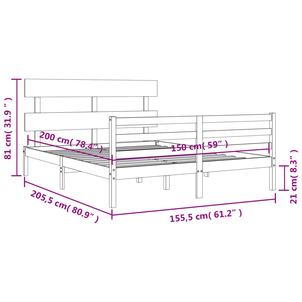 vidaXL Bed Frame without Mattress King Size Solid Wood