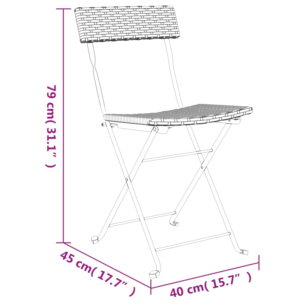 vidaXL Folding Bistro Chairs 4 pcs Black Poly Rattan and Steel