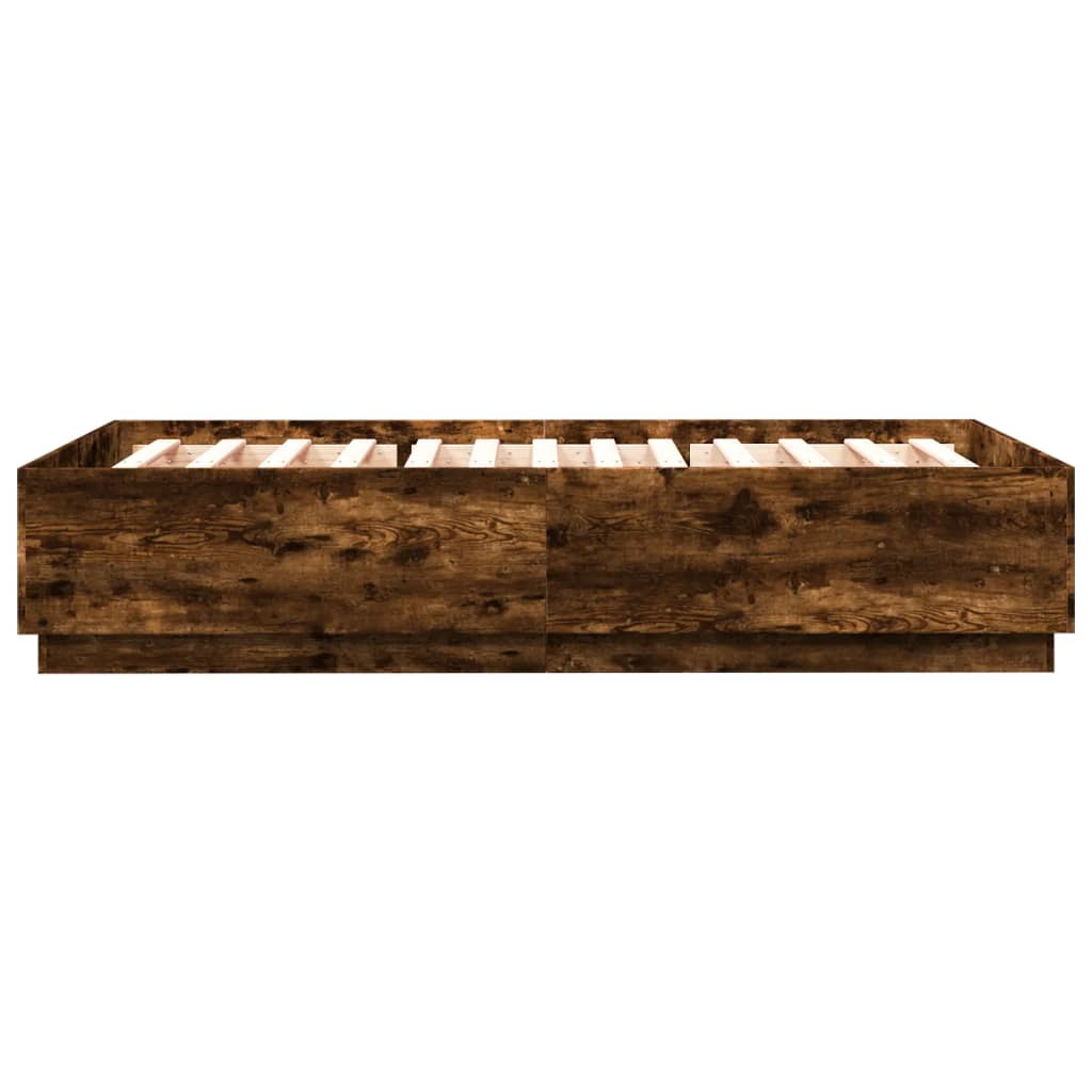 vidaXL Bed Frame with LED without Mattress Smoked Oak 150x200 cm King Size