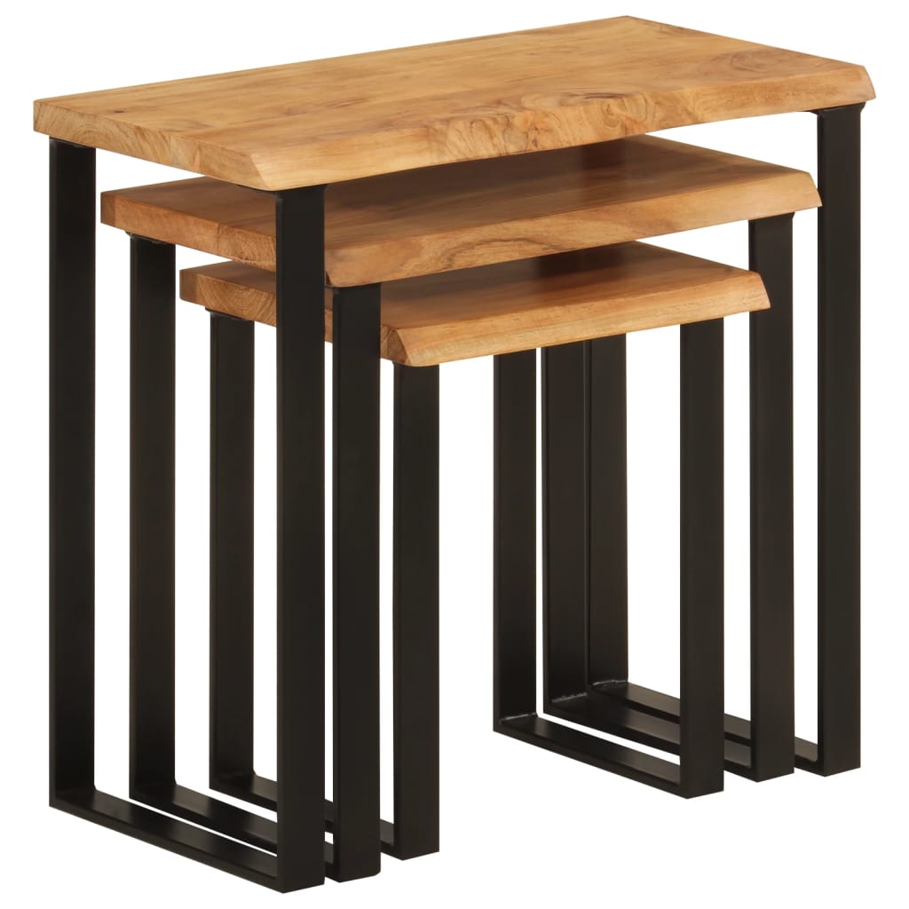 vidaXL Nesting Tables 3 pcs with Live Edge Solid Wood Acacia