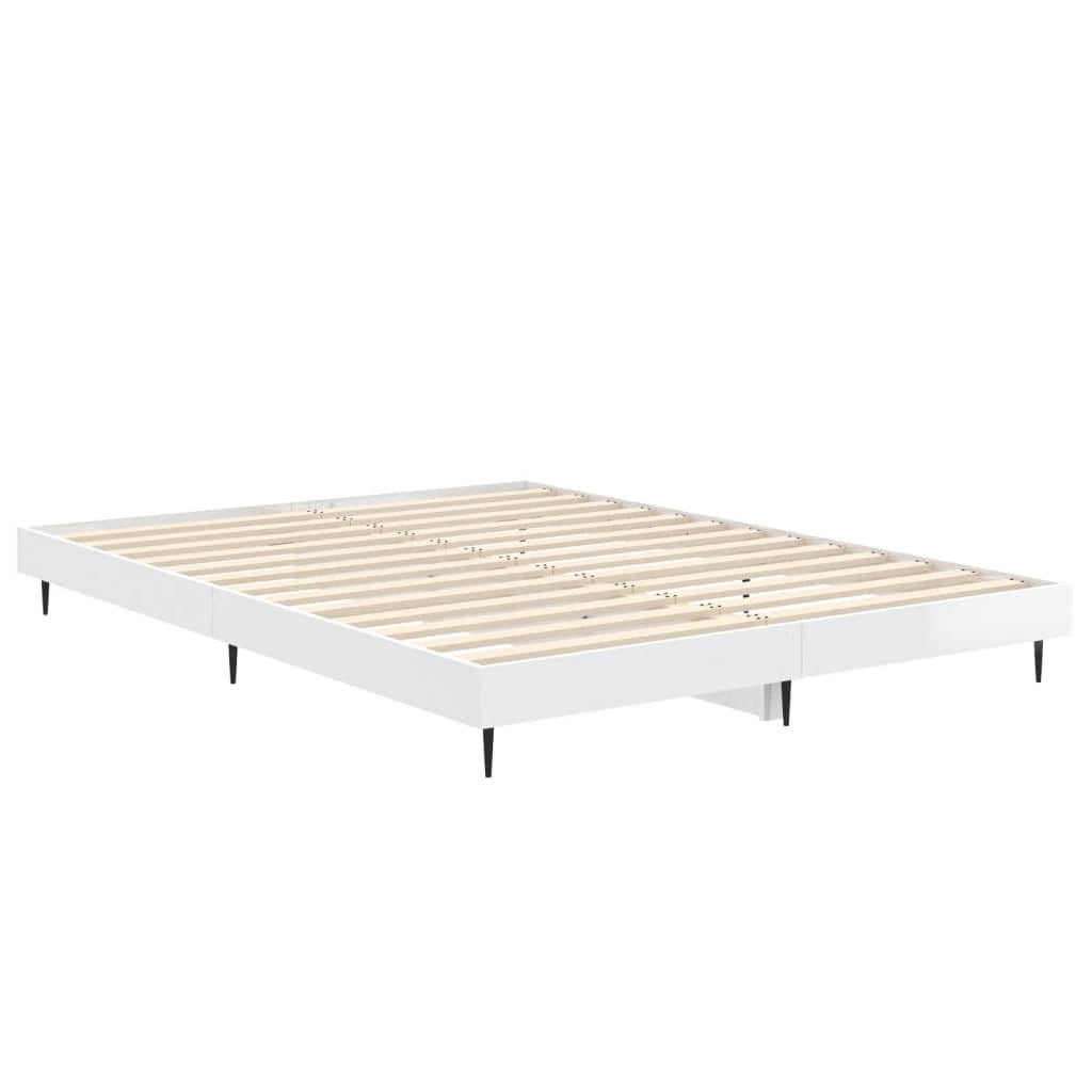 vidaXL Bed Frame without Mattress High Gloss White 135x190 cm Double