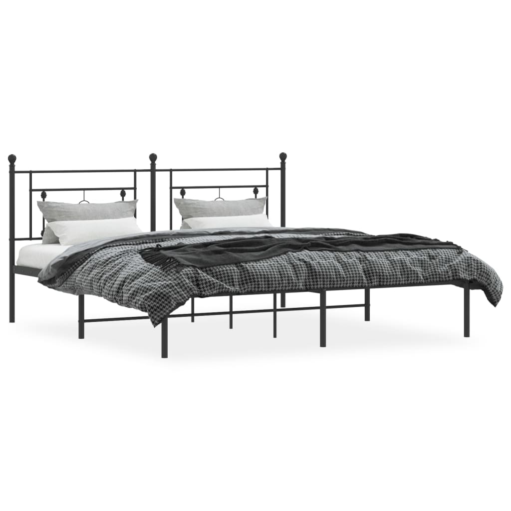 vidaXL Metal Bed Frame without Mattress with Headboard Black 183x213 cm