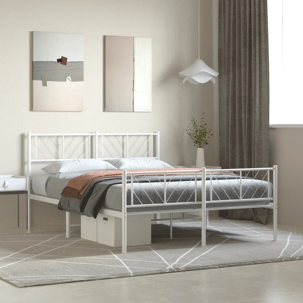 vidaXL Metal Bed Frame without Mattress with Footboard White 120x200 cm