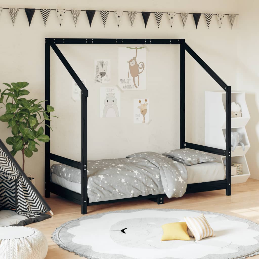 vidaXL Kids Bed Frame Black 80x160 cm Solid Wood Pine