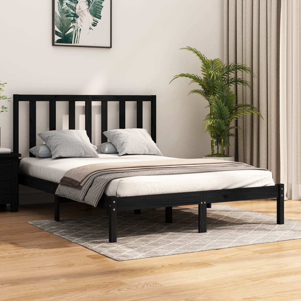 vidaXL Bed Frame without Mattress Black Solid Wood Pine 150x200 cm King Size