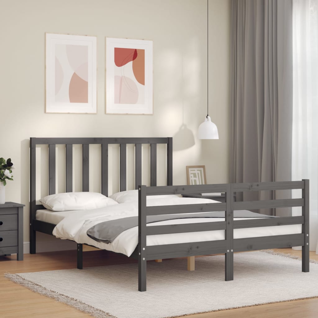 vidaXL Bed Frame without Mattress Grey 140x190 cm Solid Wood Pine