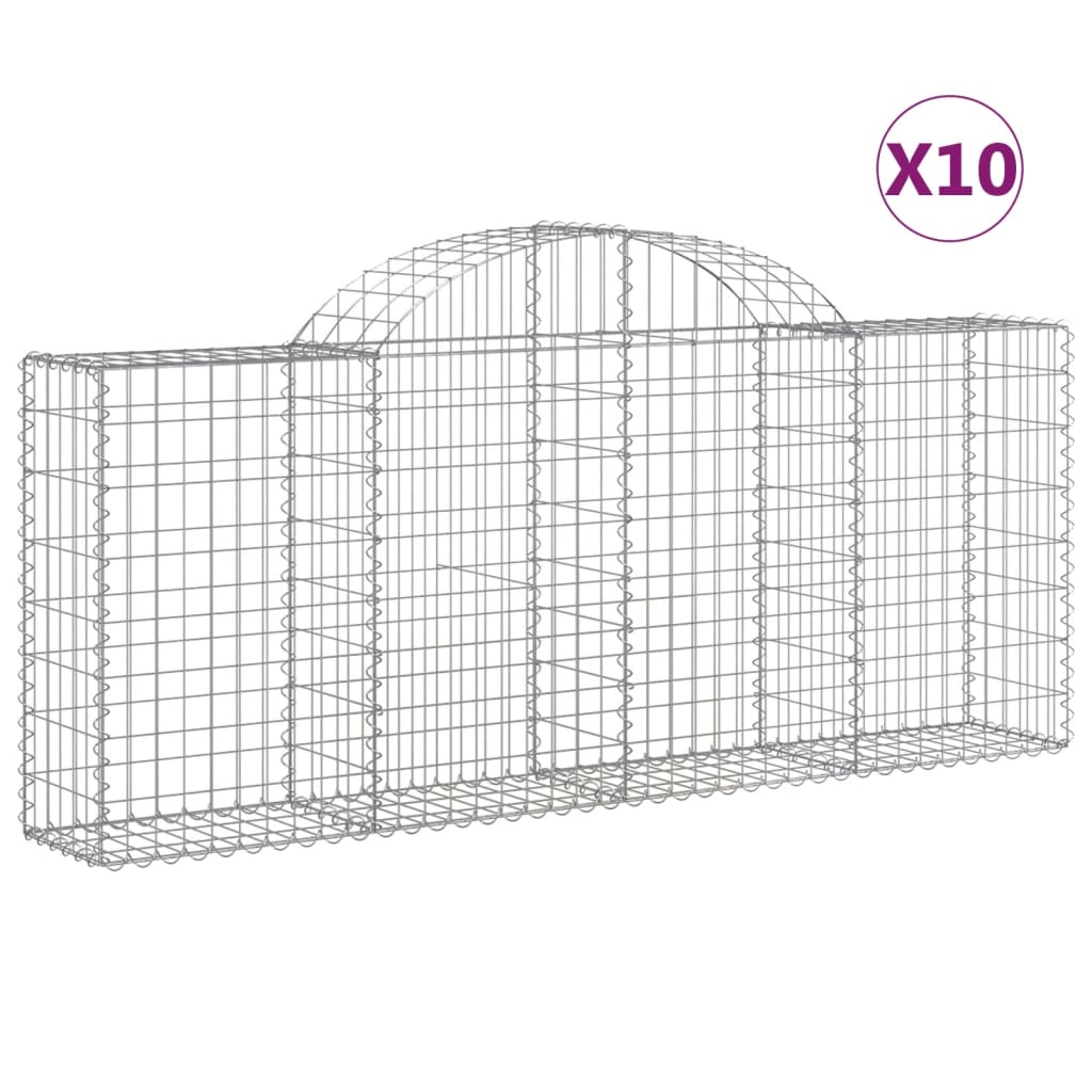 vidaXL Arched Gabion Baskets 10 pcs 200x30x80/100 cm Galvanised Iron