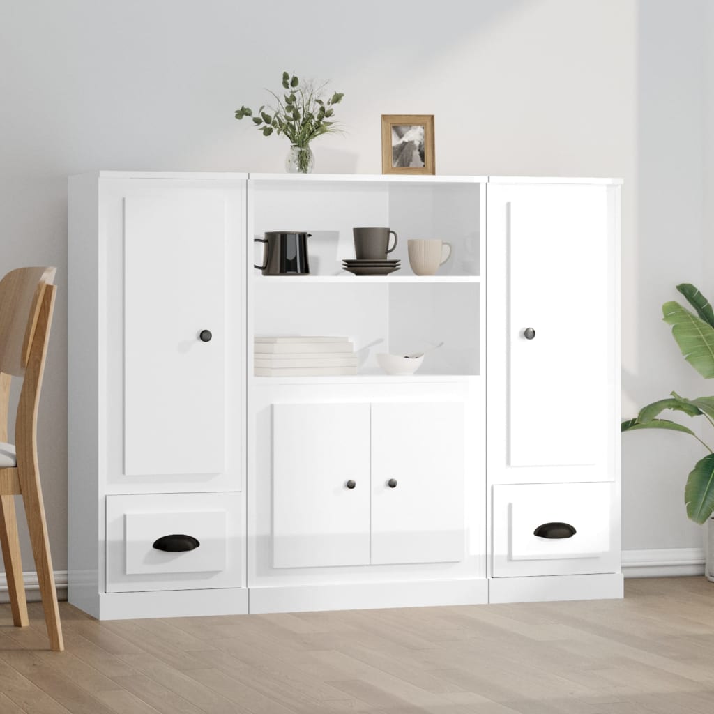 vidaXL Highboards 3 pcs High Gloss White Engineered Wood