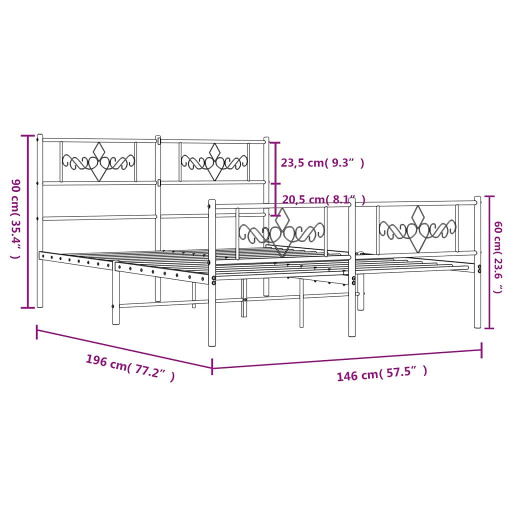 vidaXL Metal Bed Frame without Mattress with Footboard White 140x190 cm