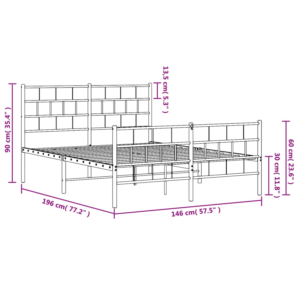 vidaXL Metal Bed Frame without Mattress with Footboard White 140x190 cm