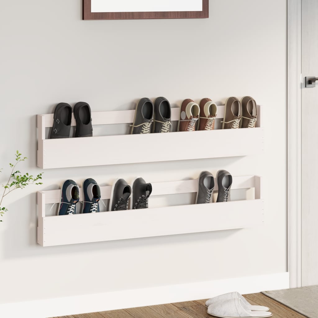 vidaXL Wall-mounted Shoe Racks 2 pcs White 110x9x23 cm Solid Wood Pine