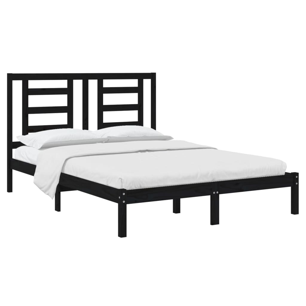 vidaXL Bed Frame without Mattress Black 140x190 cm Solid Wood Pine