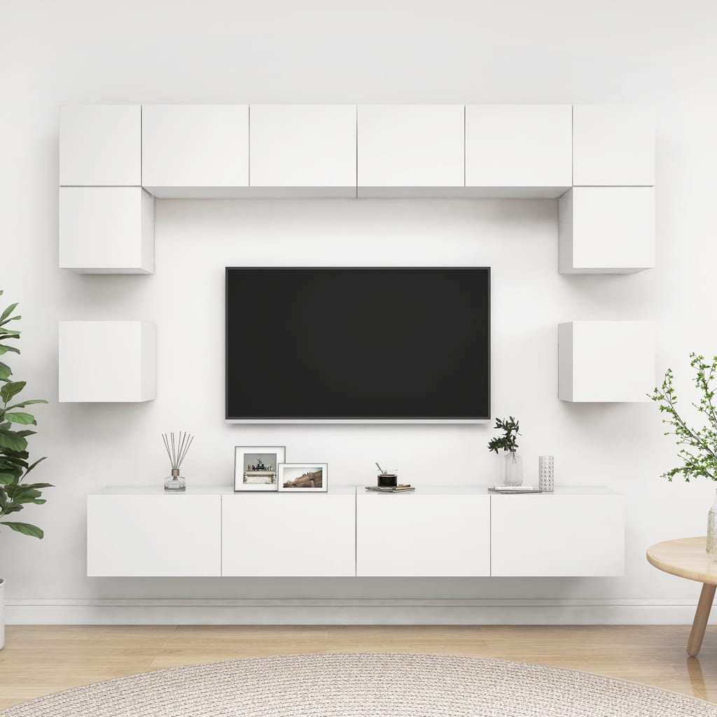 vidaXL 8 Piece TV Cabinet Set White Engineered Wood