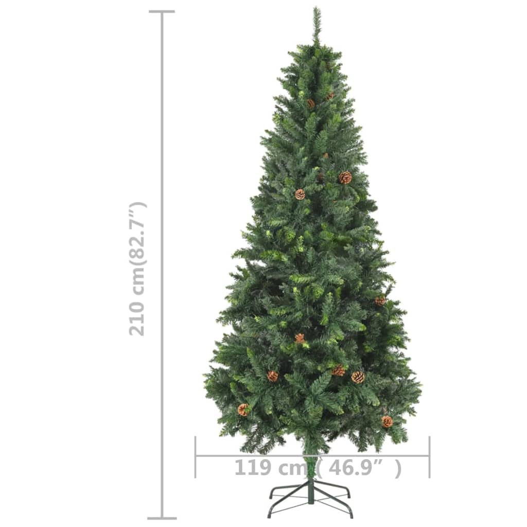 vidaXL Artificial Pre-lit Christmas Tree with Pine Cones Green 210 cm