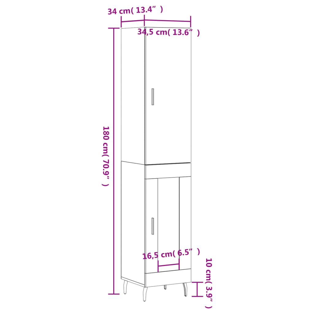 vidaXL Highboard Grey Sonoma 34.5x34x180 cm Engineered Wood