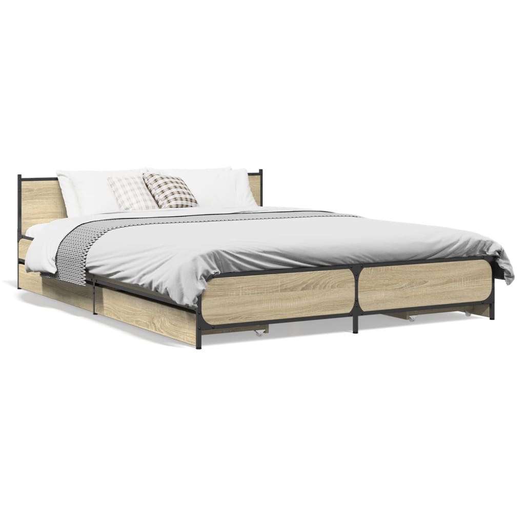 vidaXL Bed Frame with Drawers without Mattress Sonoma Oak 135x190 cm Double