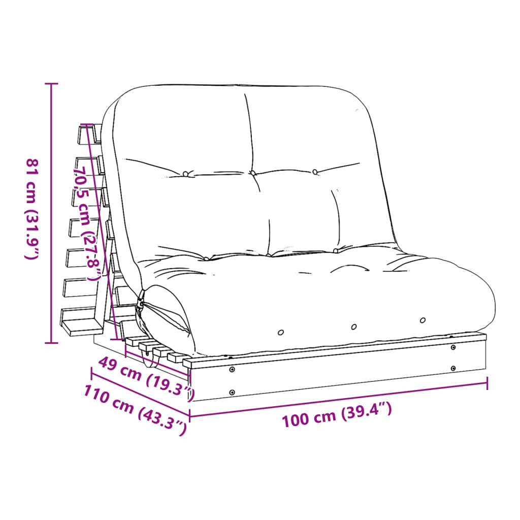 vidaXL Futon Sofa Bed with Mattress Wax Brown 100x206x11 cm Solid Wood Pine