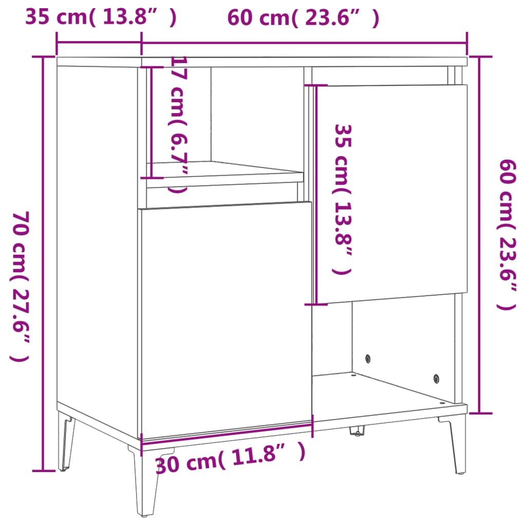 vidaXL Sideboards 2 pcs White 60x35x70 cm Engineered Wood