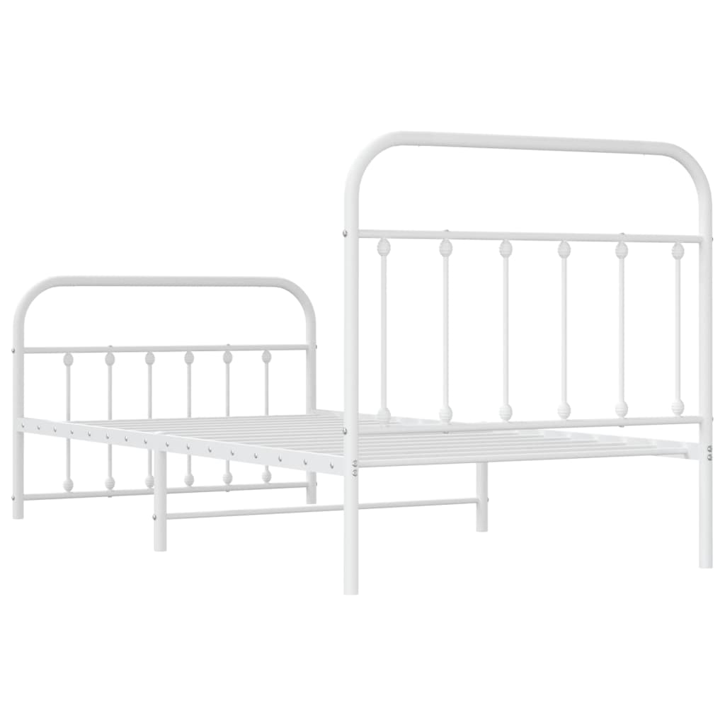 vidaXL Metal Bed Frame without Mattress with Footboard White 100x190 cm