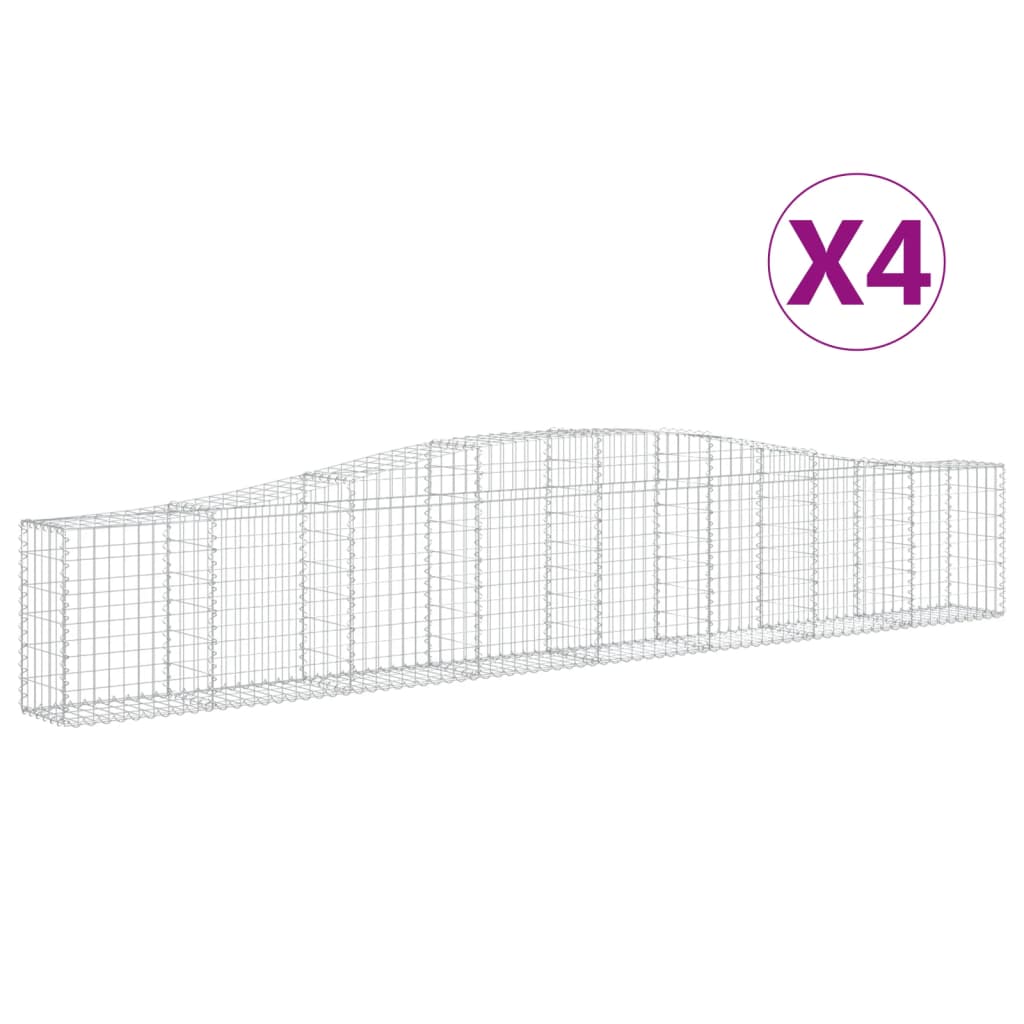 vidaXL Arched Gabion Baskets 4 pcs 400x30x60/80 cm Galvanised Iron