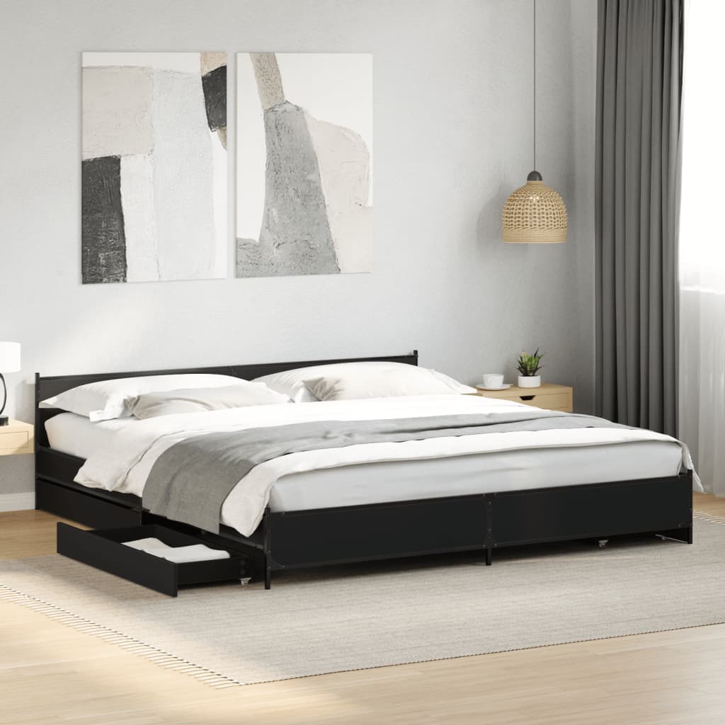 vidaXL Bed Frame with Drawers without Mattress Black 180x200 cm Super King