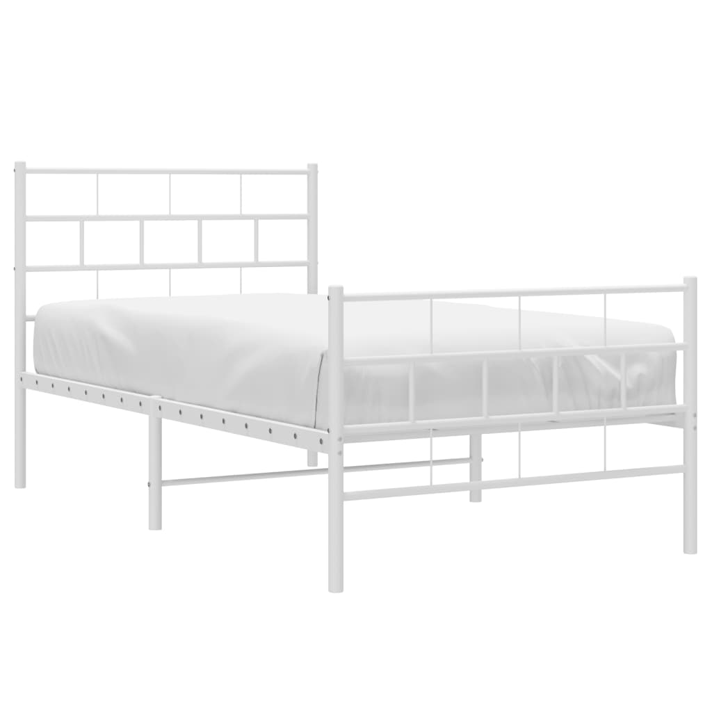 vidaXL Metal Bed Frame without Mattress with Footboard White 100x190 cm