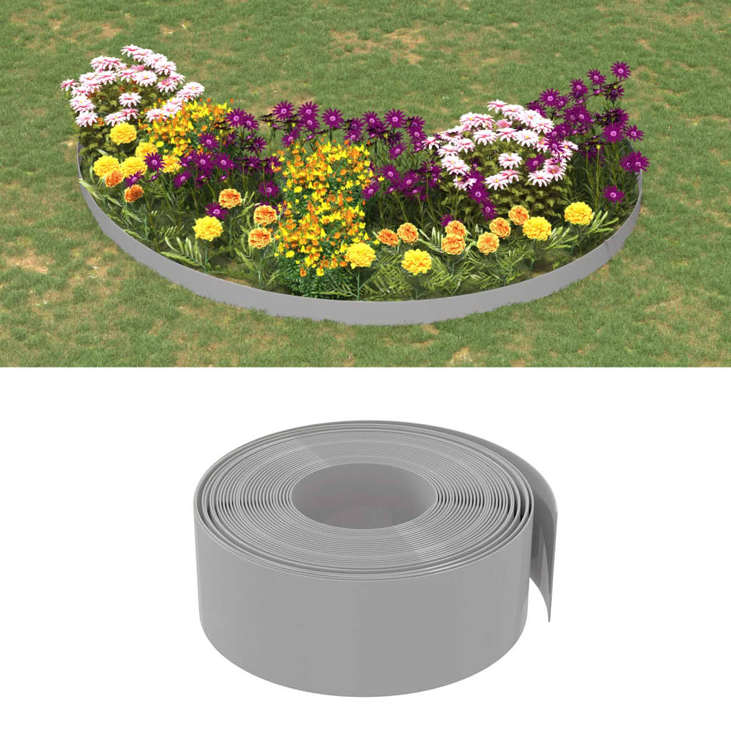 vidaXL Garden Edgings 4 pcs Grey 10 m 20 cm Polyethylene