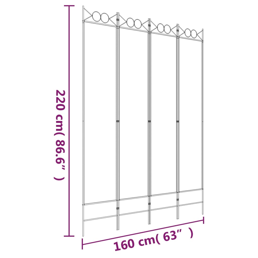 vidaXL 4-Panel Room Divider White 160x220 cm Fabric