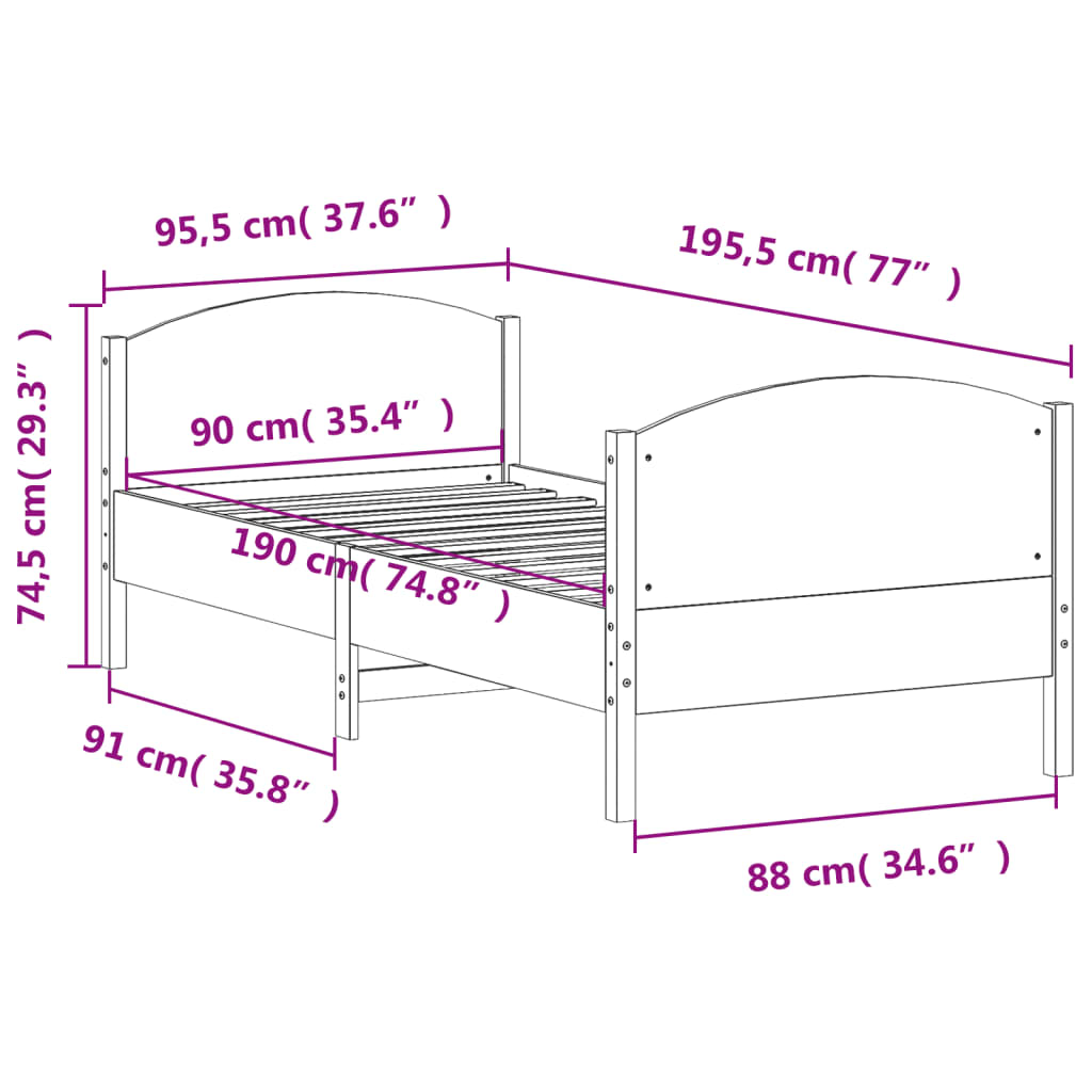 vidaXL Bed Frame without Mattress 90x190 cm Single Solid Wood Pine