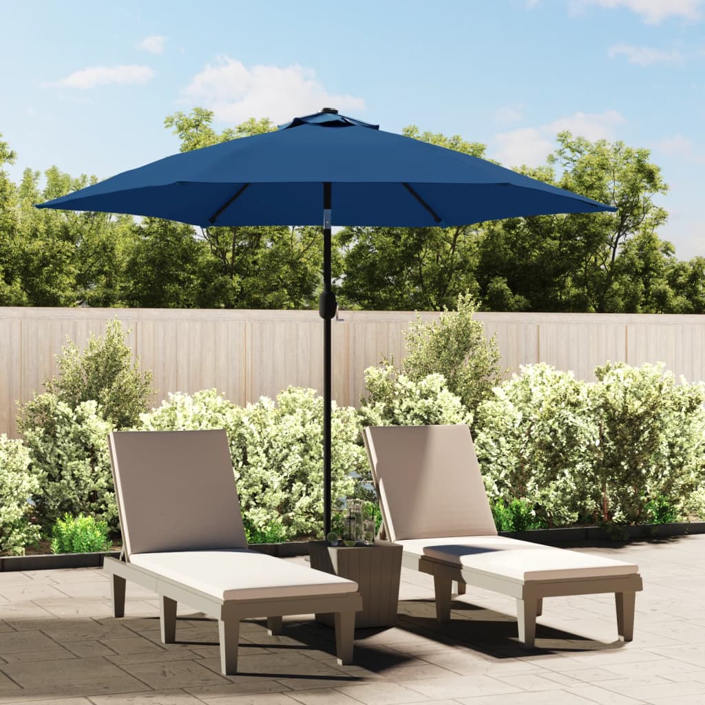 vidaXL Garden Parasol with LED Lights and Steel Pole 300 cm Azure