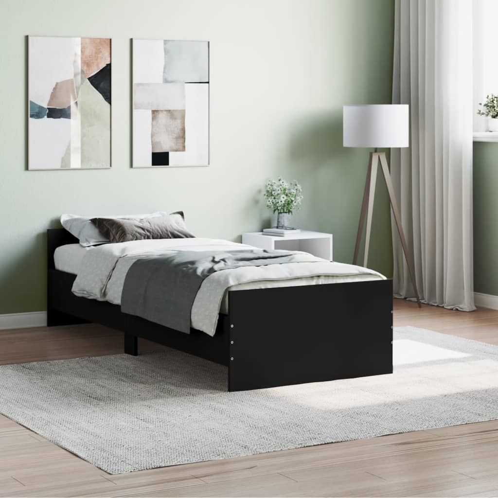 vidaXL Bed Frame without Mattress Black 75x190 cm Small Single Engineered Wood