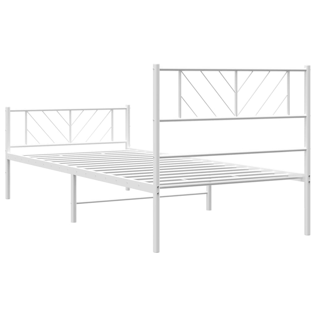 vidaXL Metal Bed Frame without Mattress with Footboard White 75x190 cm Small Single