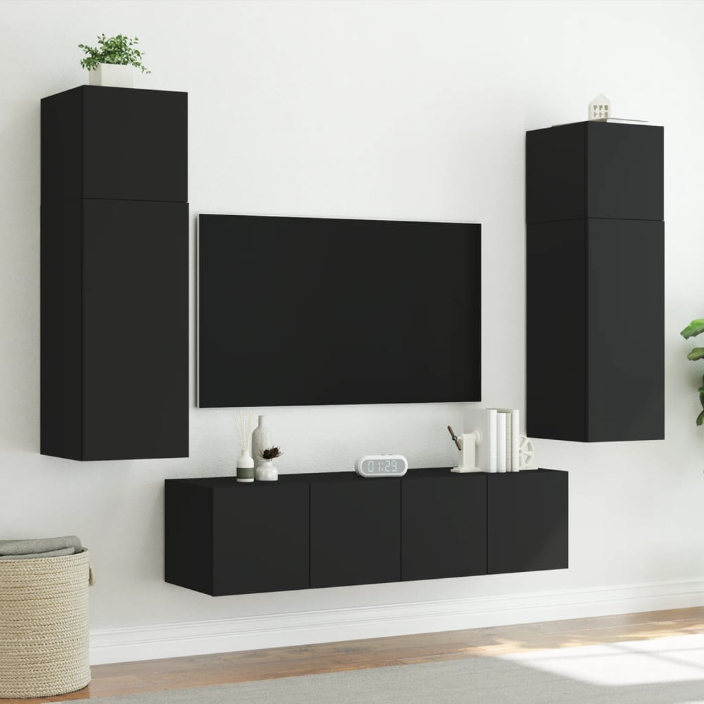 vidaXL TV Wall Cabinet with LED Lights Black 80x35x41 cm