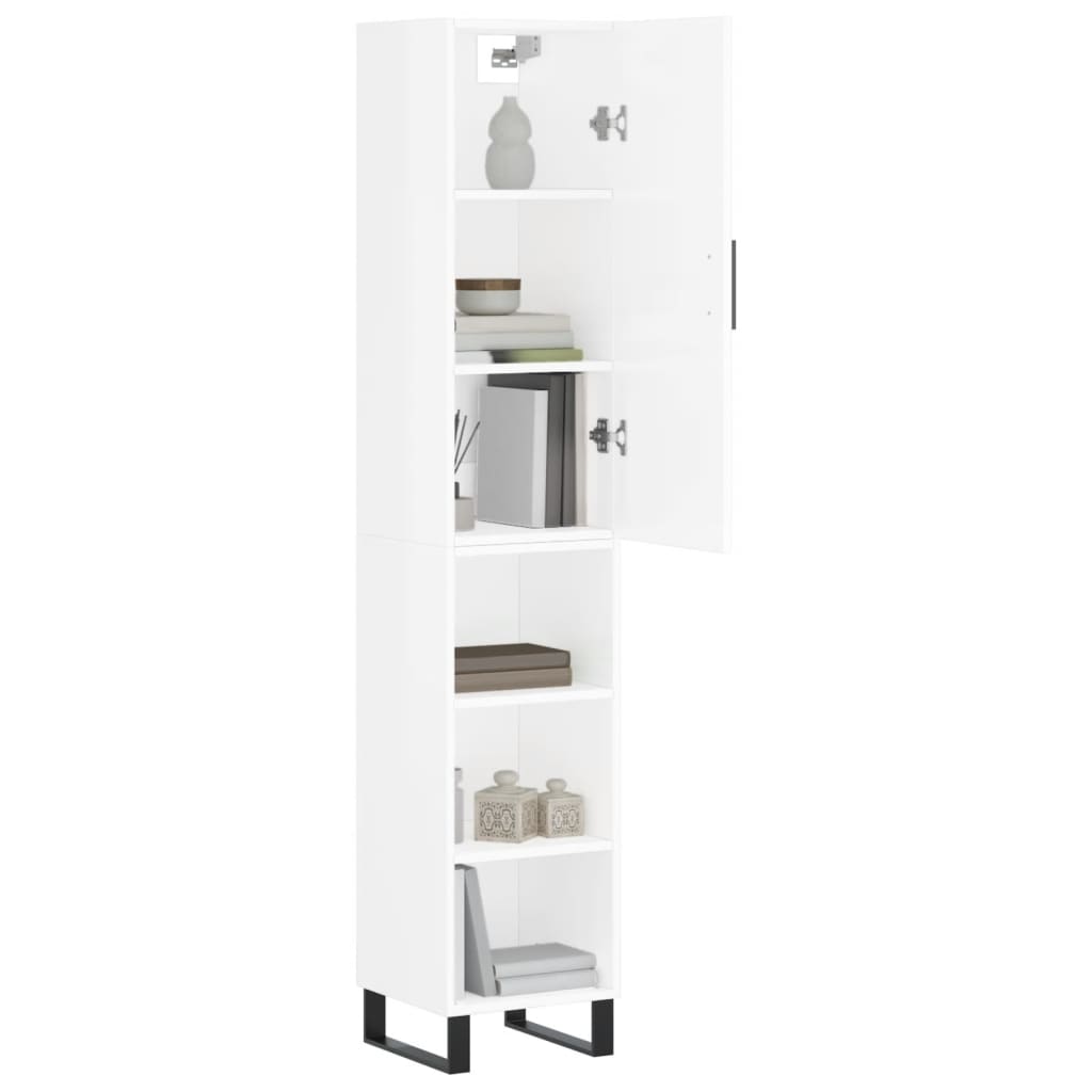 vidaXL Highboard High Gloss White 34.5x34x180 cm Engineered Wood