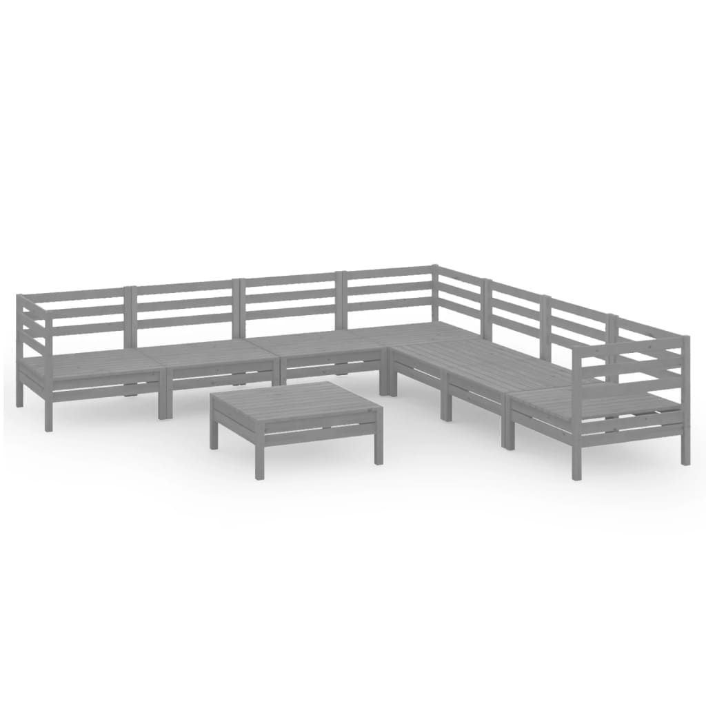 vidaXL 8 Piece Garden Lounge Set Solid Wood Pine Grey