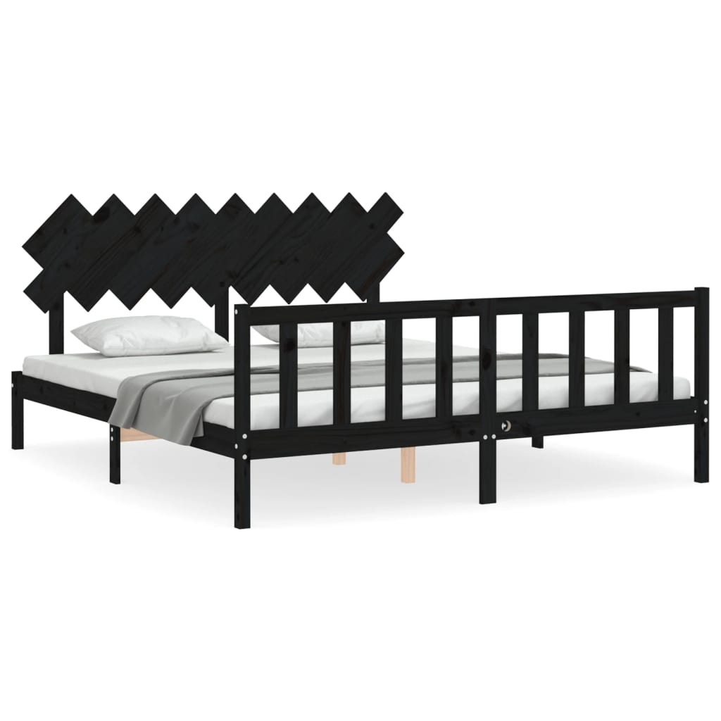 vidaXL Bed Frame without Mattress Black Super King Size Solid Wood Pine