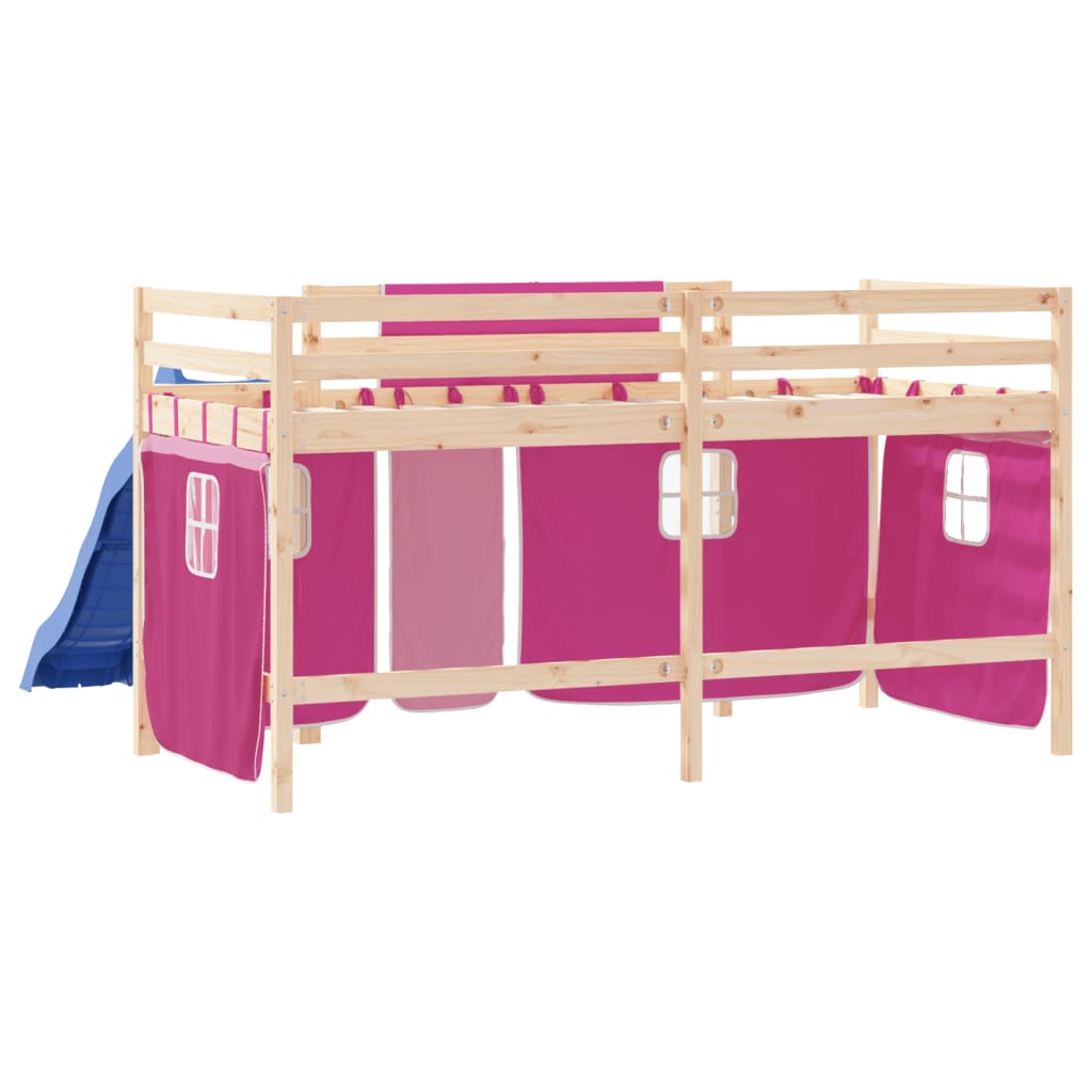 vidaXL Kids' Loft Bed with Curtains without Mattress Pink 80x200 cm