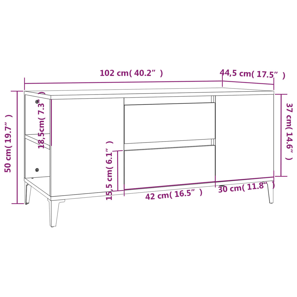 vidaXL TV Cabinet Sonoma Oak 102x44.5x50 cm Engineered Wood