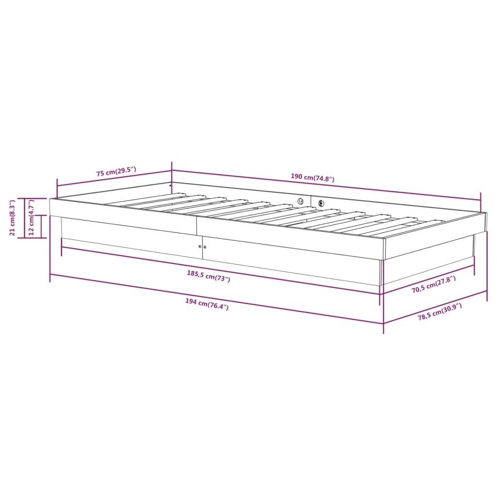 vidaXL Bed Frame without Mattress Solid Wood Small Single