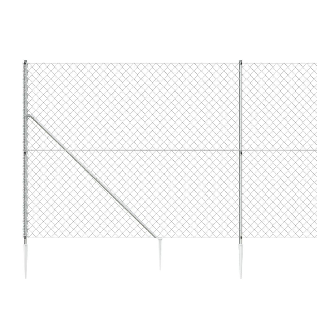 vidaXL Chain Link Fence with Spike Anchors Silver 1.6x25 m