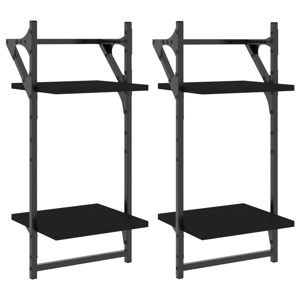 vidaXL 2-Tier Wall Shelves with Bars 2 pcs Black 30x25x65 cm