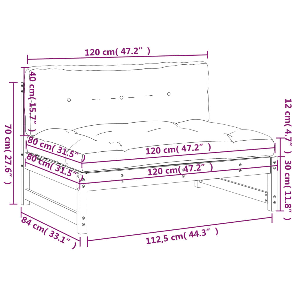 vidaXL Middle Sofa Grey 120x80 cm Solid Wood Pine