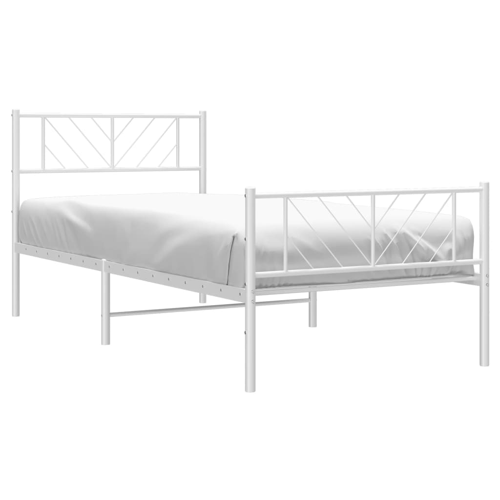 vidaXL Metal Bed Frame without Mattress with Footboard White 100x190 cm