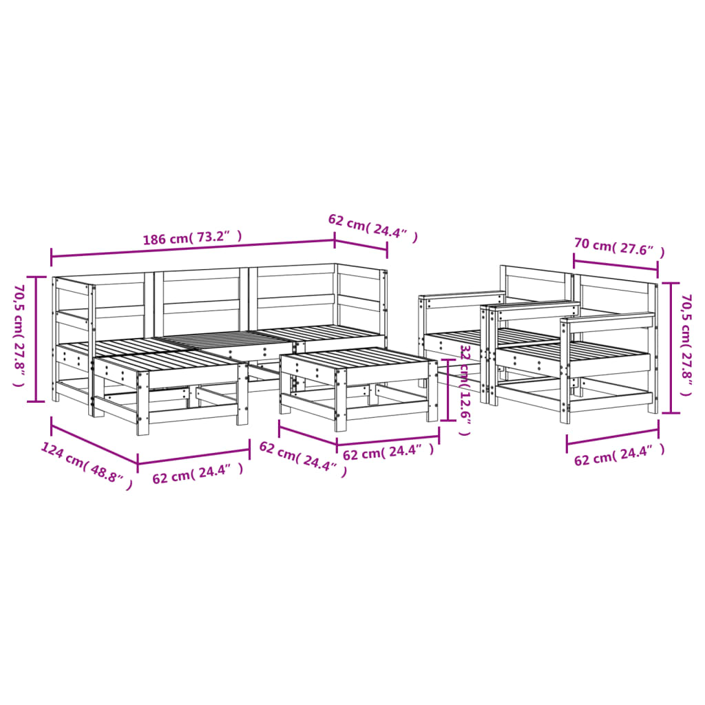 vidaXL 7 Piece Garden Lounge Set Impregnated Wood Pine