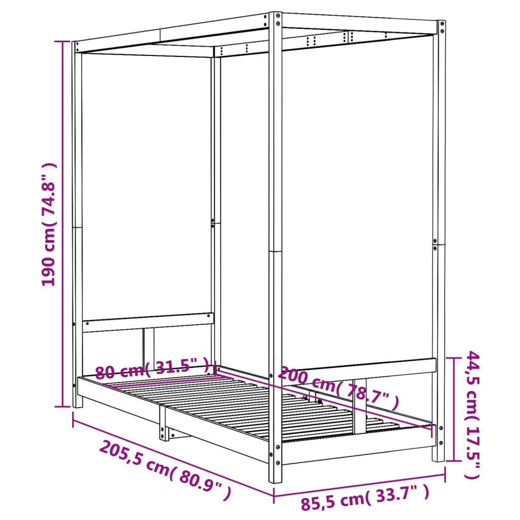 vidaXL Kids Bed Frame White 80x200 cm Solid Wood Pine