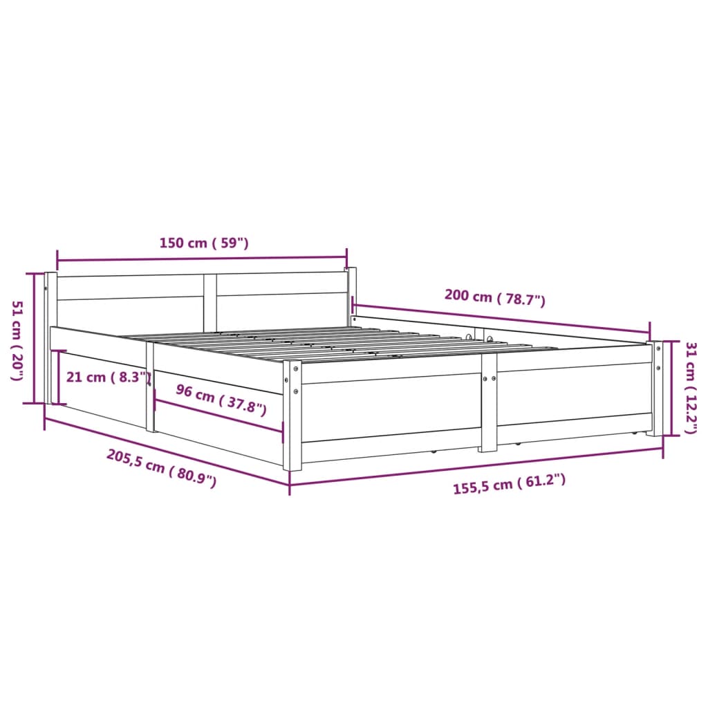 vidaXL Bed Frame without Mattress with Drawers White King Size