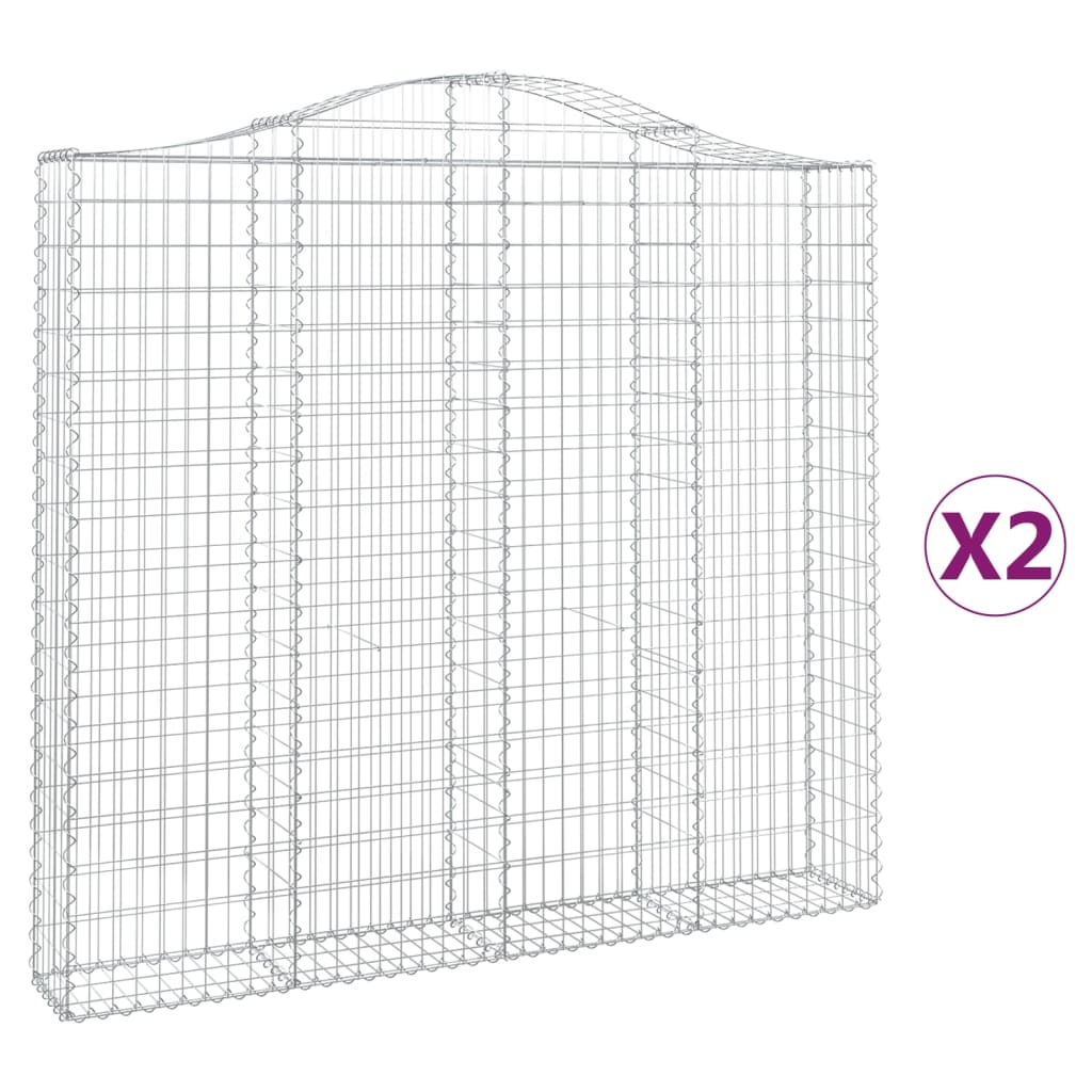 vidaXL Arched Gabion Baskets 2 pcs 200x30x180/200 cm Galvanised Iron