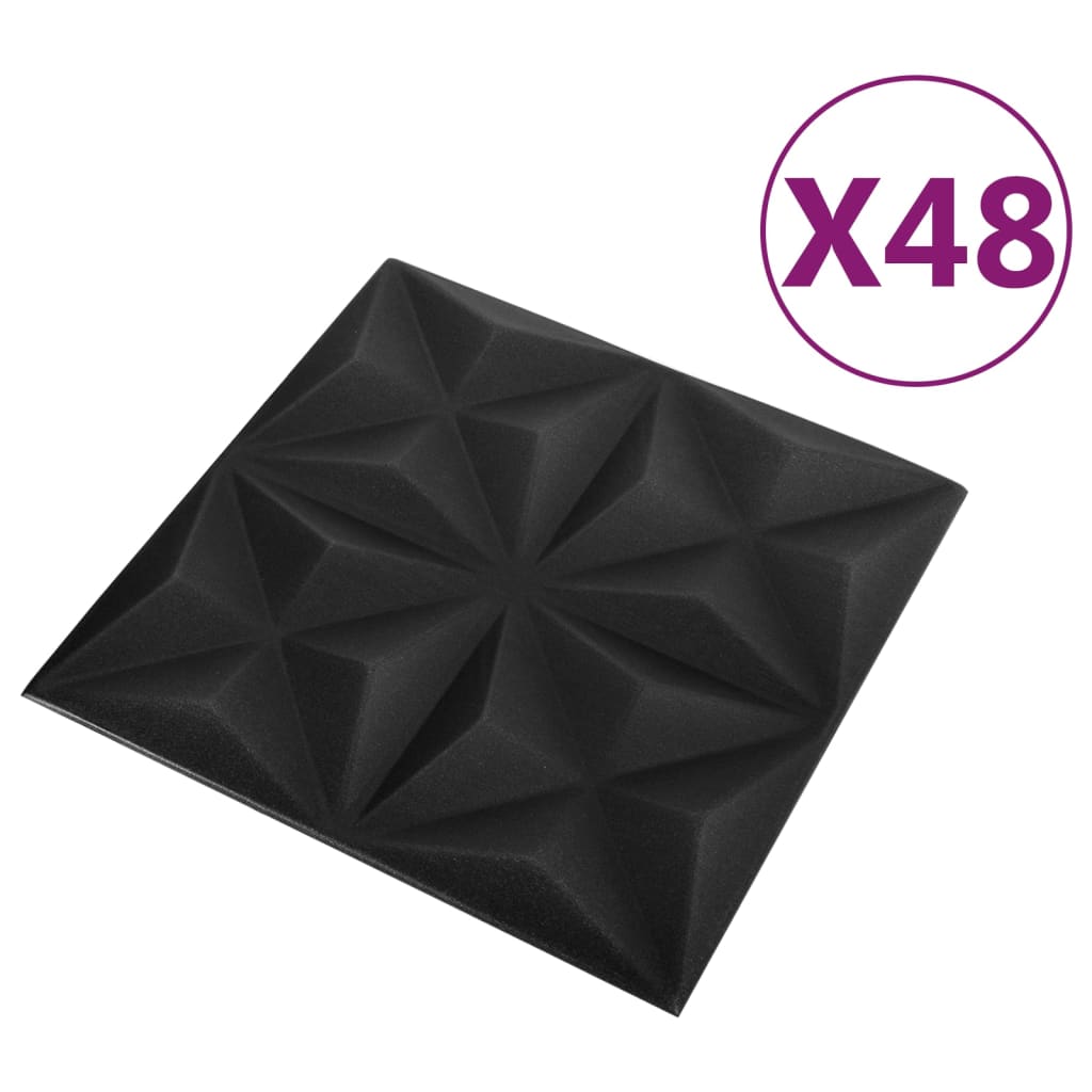 vidaXL 3D Wall Panels 48 pcs 50x50 cm Origami Black 12 m²