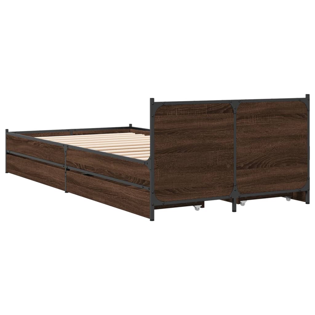 vidaXL Bed Frame with Drawers without Mattress Brown Oak 75x190 cm Small Single