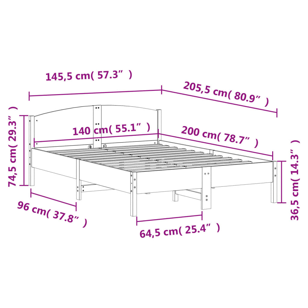 vidaXL Bed Frame without Mattress Wax Brown 140x200 cm Solid Wood Pine